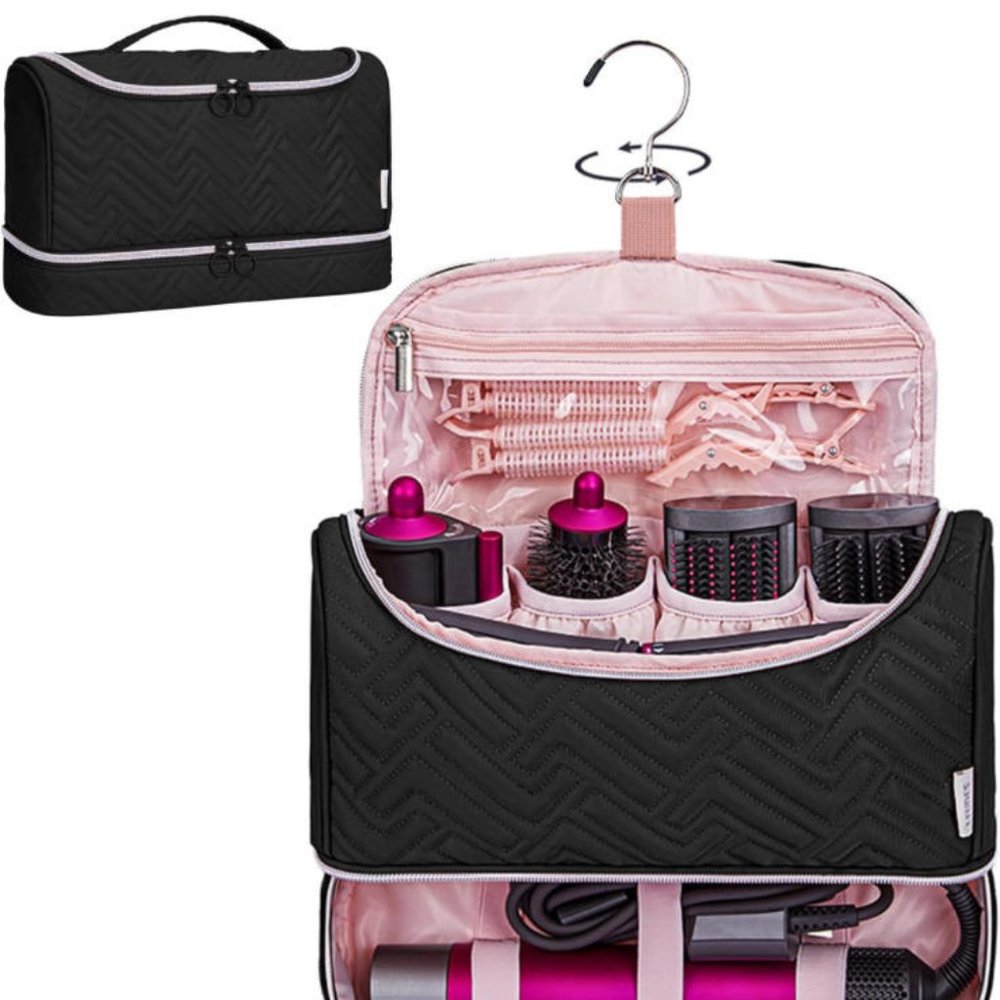 LEUDES DESIGN TRAVEL BAG - BLACK WITH PINK INTERIOR